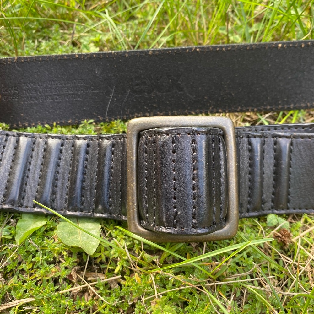 Mexx Black Leather Belt with Bronze Buckle